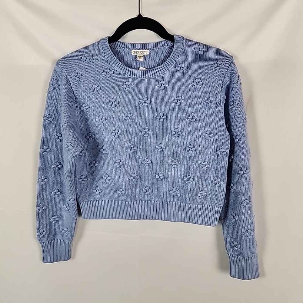JCrew Crewcuts Bobble Sweater Girls XL(12-13) Blue Floral Crop Cotton Cozy NWT